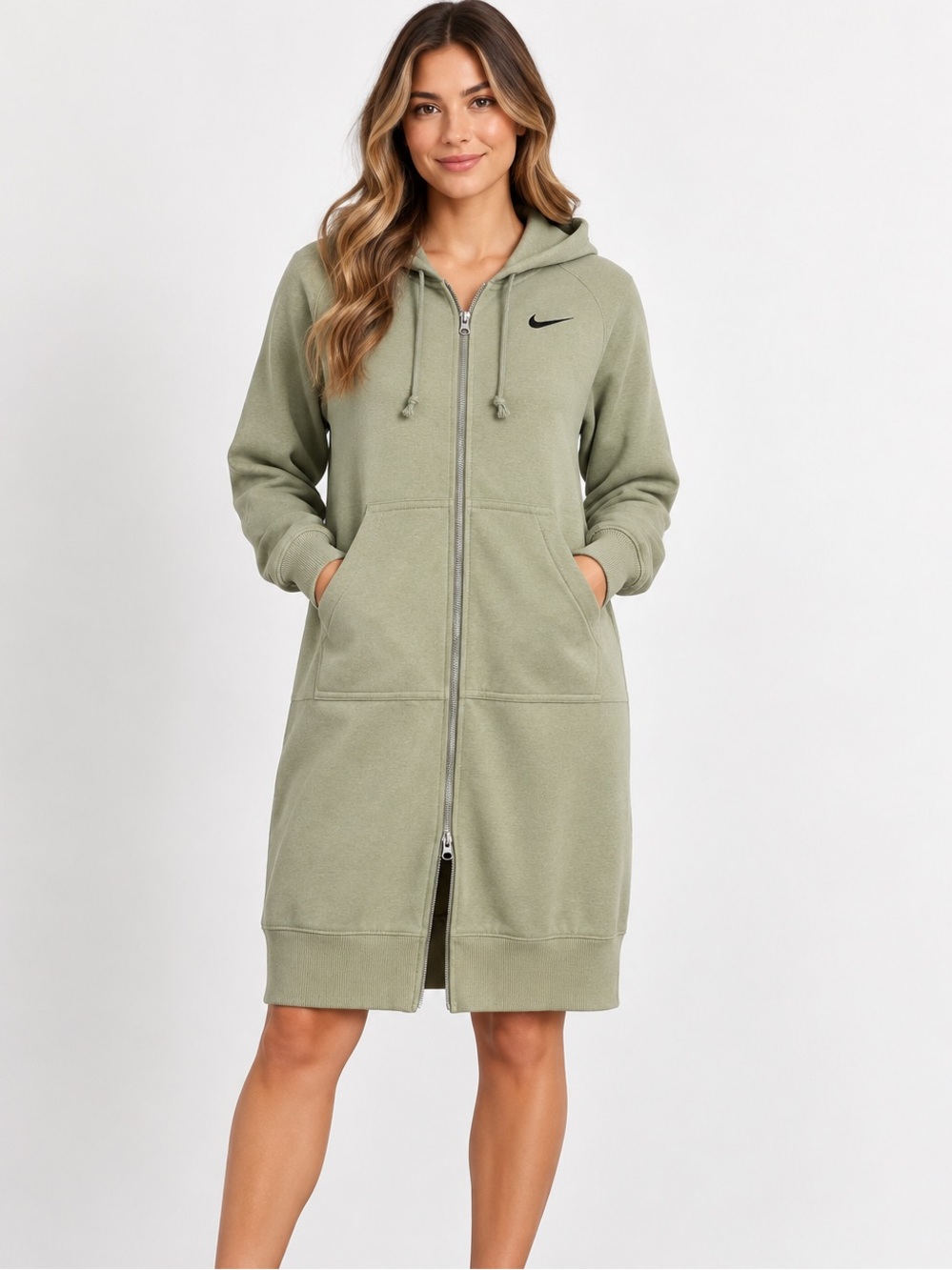Nike Sportswear Women’s Long Full-Zip Hoodie Dress Green Size Small